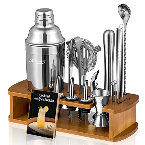KITESSENSU 15-Piece Cocktail Shaker Set with Stand - Silver Bartender Kit