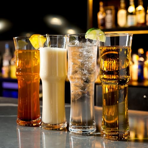 LEMONSODA Tall Napoli Hurricane Cocktail Glasses Set of 4 - 15oz Crystal Drinkware for Home & Bar