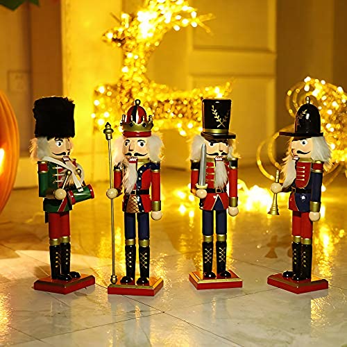 12-Inch Wooden Nutcracker Christmas Figure with Scepter - Holiday Decor