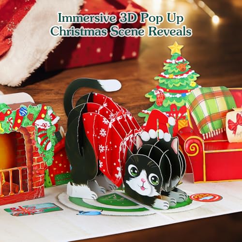 DISJOURNEY Tuxedo Cat 3D Pop Up Christmas Card with Envelope - 6 x 8 in (Variation: 62-Christmas Cat)