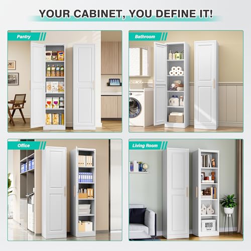 71-Inch Tall Narrow Storage Cabinet, Slim Metal Pantry with 5 Adjustable Shelves