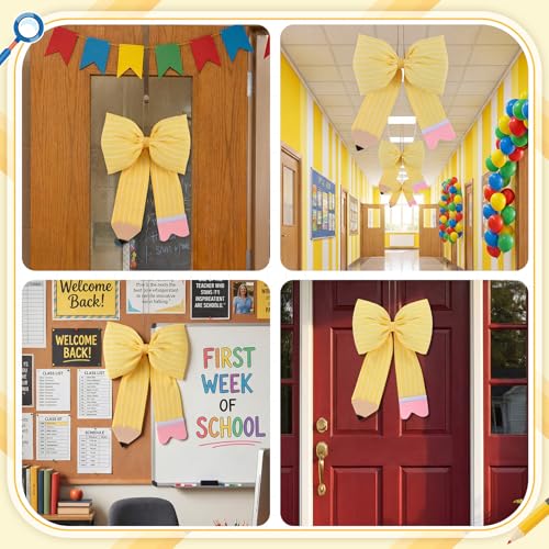 Pencil Bow Classroom Door Hanger - Fabric Teacher Welcome Sign (9.5" x 14")