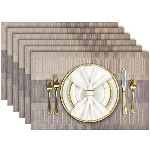 Washable PVC Placemats Set of 6 - Heat Resistant Kitchen Table Mats 12x18