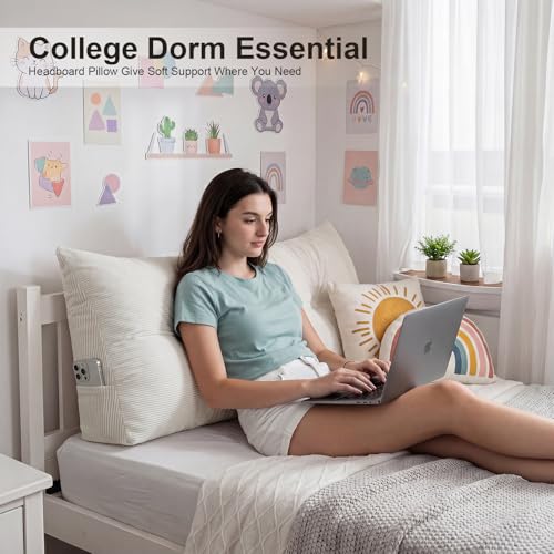 Beige Triangle Wedge Pillow for Twin Beds - Backrest Cushion