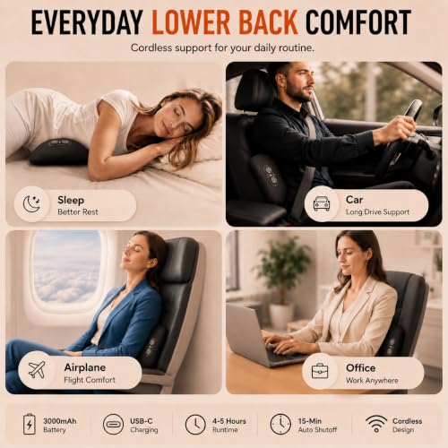 Cordless Lower Back Massager with Heat & Vibration for Sciatica Relief
