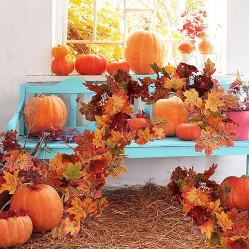 3-Pack Artificial Fall Maple Leaf Garland - 6ft Faux Autumn Hanging Vines
