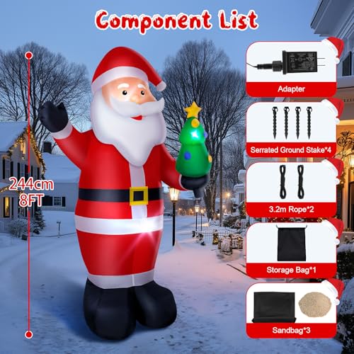 8FT Santa Claus Inflatable with LED Christmas Tree - Wothfav Outdoor Yard Decor