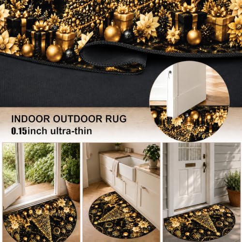 Christmas Tree Semicircular Door Mat 35.4 x 23.6 Inch - Non Slip Holiday Rug - KKYEJLQYI