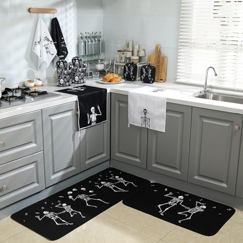 10-Piece Gothic Skeleton Kitchen Set: Dish Towels, Rugs, Mitts & Pot Holders