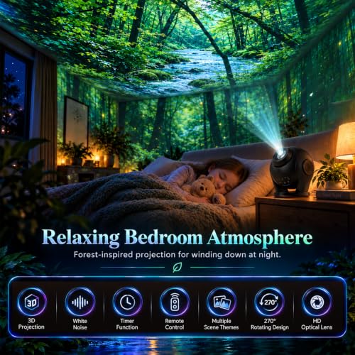 Jykofex Black 3D Galaxy Projector with 100 HD Dynamic Video Scenes