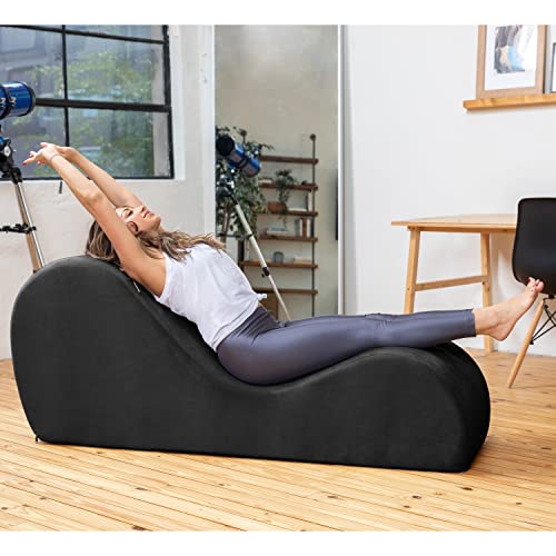 Modern Foam Yoga Chaise Lounge for Stretching, Exercise & Relaxation, Black