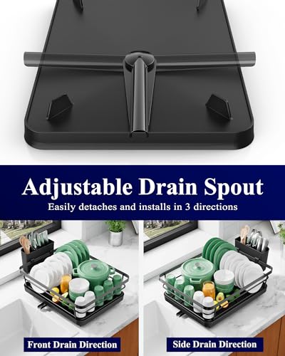 Compact Dish Drying Rack with Drainboard & Cutlery Holder for Kitchen