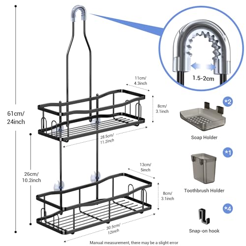Hanging Shower Caddy Over Shower Head - Rustproof 2-Tier Storage Rack