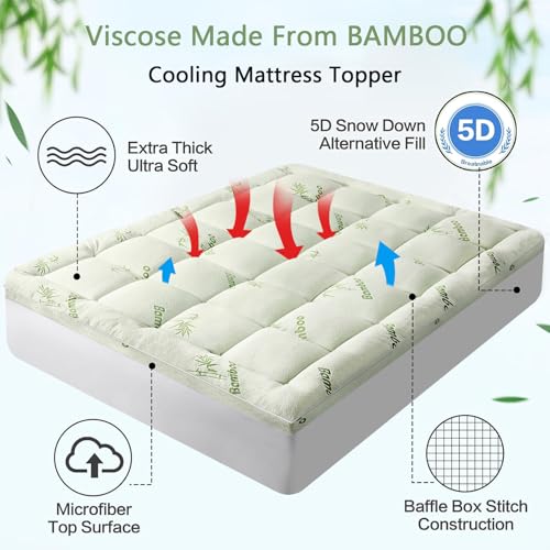 King Size Bamboo Viscose Mattress Topper for Back Pain Relief