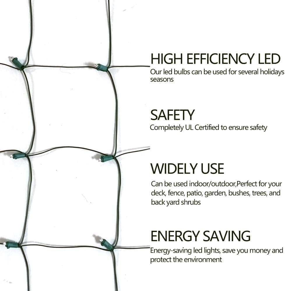 Skiennix LED Christmas Net Lights - 144 LEDs, 6ft x 6ft, Warm White, UL Certified for Outdoor Decor