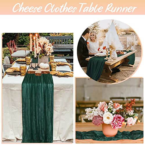 FANPROMS Emerald Green Gauze Table Runner 2 Pack 35" x 10FT Rustic Wedding Decor