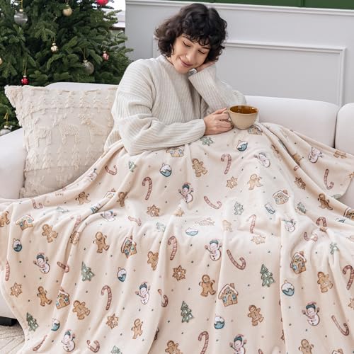 Sushing Confections Grain Fleece Christmas Throw 60x70 Inches Soft Plush Cozy Decor
