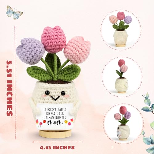 Hand-Knitted Crochet Tulip Flower Doll, Heartfelt Gift for Mom