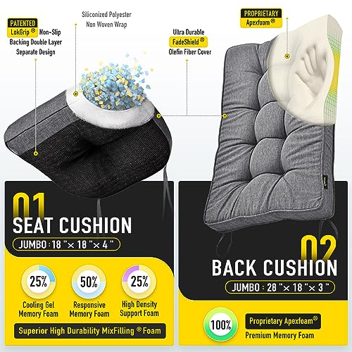Memory Foam Rocking Chair Cushion Set, Non-Slip Seat & Back Pad, Heather Gray