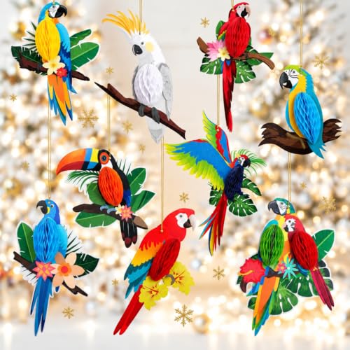 Spakon 9-Pack Tropical Parrot Honeycomb Paper Decorations for Christmas & Party Decor