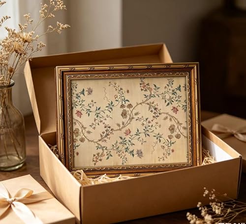 Vintage Gold Framed Floral Vine Wall Art Retro Beige Botanical Canvas 9x11