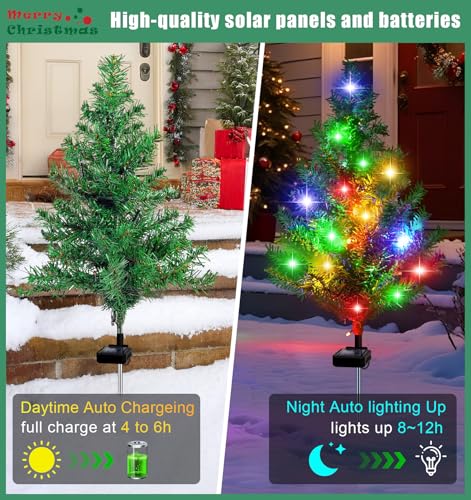 Ostritec Christmas Tree 4 Pack Outdoor Solar Garden Stake Lights Multi-Color LED