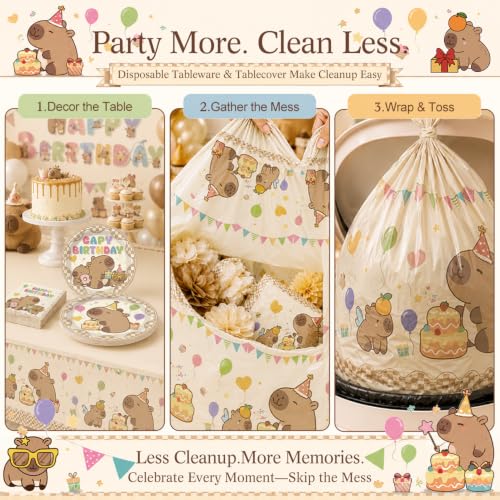 Capybara Birthday Party Decorations Set, Disposable Tableware for 25 Guests