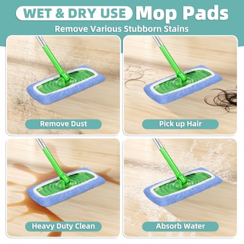 Reusable Microfiber Mop Pads for Dry Sweeping & Wet Mopping - 6 Pack