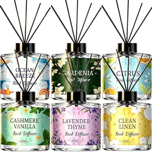 6-Pack Reed Diffuser Set with 30 Sticks, Long-Lasting Aromatherapy Home Fragrance
