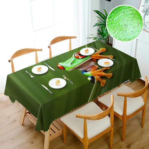 Swono 52x70 Inch Tree Frog Tablecloth Tropical Leaves Animal Design Waterproof Polyester