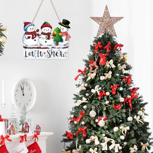Let It Snow Three Snowmen Wall Sign Xmas Lets Snow - Rustic Winter Welcome Door Decor