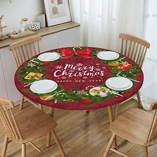 KUOAICY 44-Inch Waterproof Elastic Edge Round Fitted Tablecloth for Dining