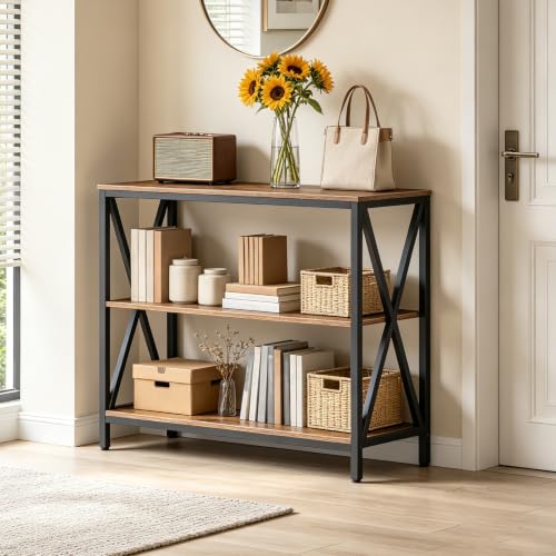 31.5-Inch Industrial 3-Tier Console Table, Narrow Rustic Entryway Sofa Table