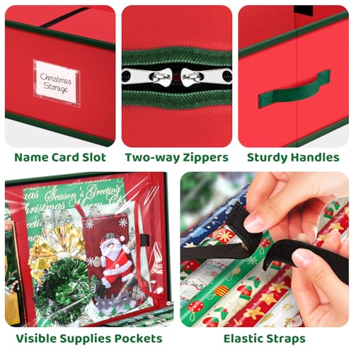 40-Inch Gift Wrap Storage Container with Pockets for Underbed Use