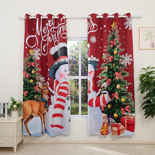 Christmas Snowman Blackout Curtains 52x108 in – Red/White Set of 2 (Pnylzzyxh)