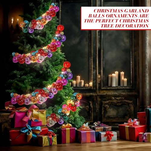 Yuxung 2-Pack Colorful or Classic Christmas Ball Garland 6ft with LED Lights