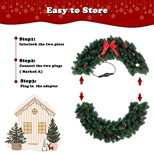 48-Inch Pre-Lit Artificial Christmas Wreath with 150 LED Lights & Ornaments