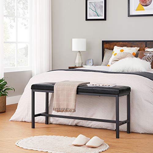 Upholstered Dining Bench with PU Leather Seat and Steel Frame, 42.5 Inch