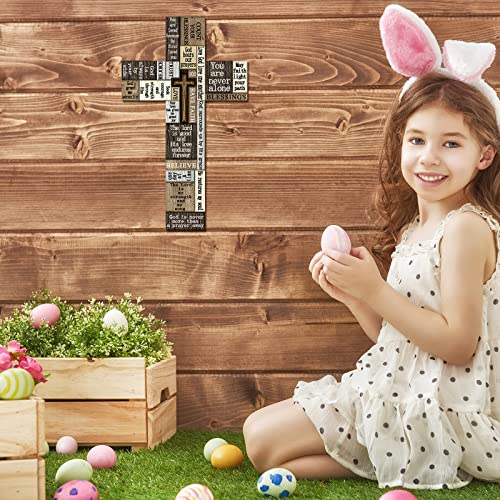 14-Inch Wooden Cross Wall Decor with Inspirational Scripture Sayings