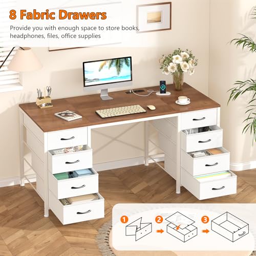 50-Inch Computer Desk with 8 Drawers and Integrated Power Outlets