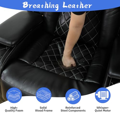 Power Reclining Leather Sectional Sofa with LED Lights and Storage Console