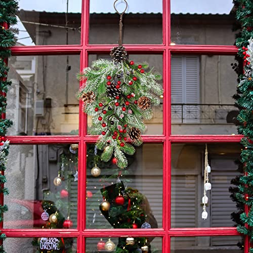 2Pcs Artificial Christmas Teardrop Swag Wreaths with Pinecones & Berries