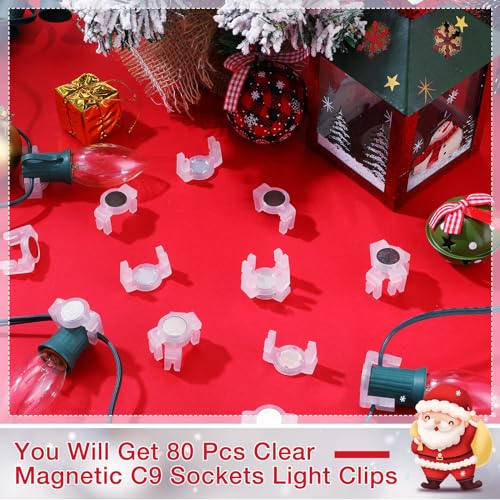 80 Pcs Magnetic Christmas Light Clips for C7 C9 Bulbs - Outdoor Holiday Decor