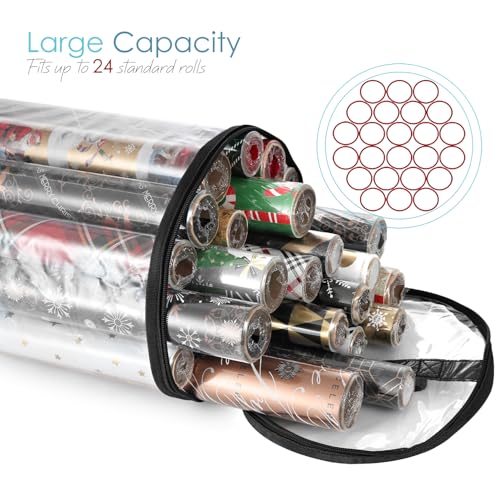 Clear Wrapping Paper Storage Container Holds 14 Rolls up to 40 Inches