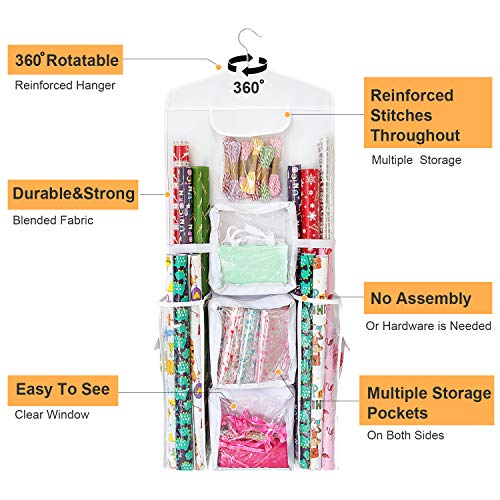 Double-Sided Gift Wrap Organizer Hanging Storage Bag for Wrapping Paper