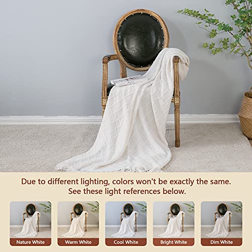 Off-White Knitted Throw Blanket with Tassels - 50x60 Inch Woven Decor