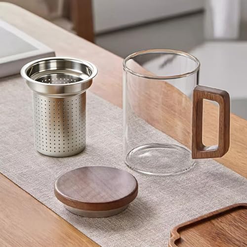 WwwLryct Clear 400ML Borosilicate Glass Tea Infuser Mug with Lid - Dishwasher Safe