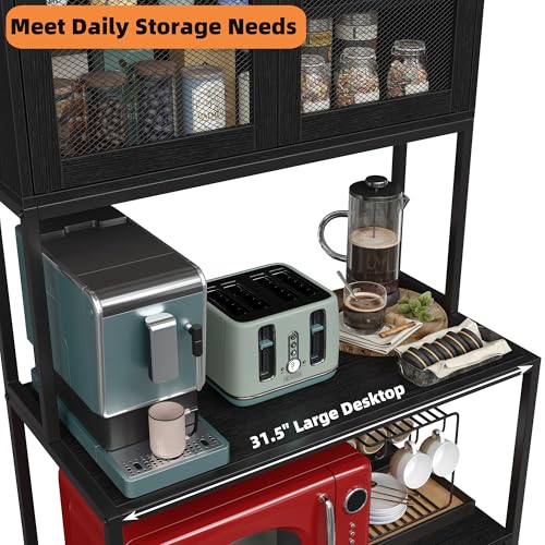 6-Tier Industrial Kitchen Bakers Rack with Power Outlet and Storage Cabinet