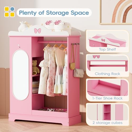 Kids Wardrobe and Jewelry Armoire with Mirror and Storage Organizer
