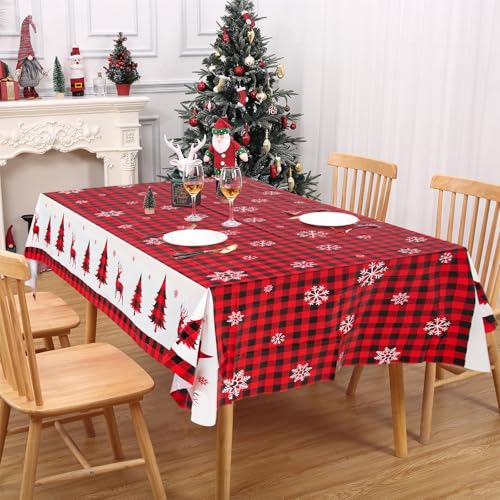 Staraise 3Pcs Red & Black Buffalo Plaid Christmas Tablecloths 51.2x86.6in Disposable Waterproof